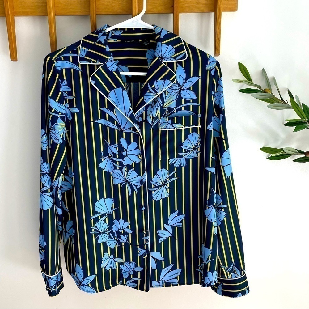 Halogen Pajama Style Floral Button Down Blouse​​​​​​​​​​​​​​​​​
